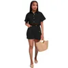 Vêtements ethniques Shorts 2 pièces Sets Femmes Shirt Crop Tops and Poches Suit Summer Fashion Solid Casual Casual Safari Style Tracksuit