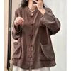 Blouses pour femmes Johnature 2024 Femme Spring Linen rétro Retro Long Couleur Couleur Casual Shirt Fashion Niche Loose Neck Vintage