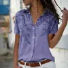 Blouses de femmes Summer les chemises Femmes Laissent 3D Print Office Lady Fashion Shirt Elegant Short Sleeve Plus Size Button Tops Vêtements féminins