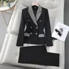 NAVIU Fashion Office Ladies Formal Pant Suit set Women Black Plaid Female Business Work Wear 2 Piece Blazer Jacket and Trouser 240509