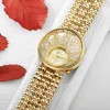 Ginave European och American Diamond Quartz Womens Watch 18K Gold Leaf Armband Casual Set Exquisite Wrist Watches 2646