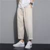 M5xl!Sommer Casual Hosen Herren vielseitige Baumwollwäsche losen koreanischen Stil Trendy Crop 240422