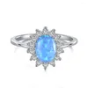 Cluster anneaux mode luxe argenté blanc bleu opale 6 mm 8 mm en carbone gemme tour de tournesol