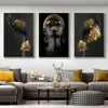 Ricanische schwarze Frauen mit goldenen Schmuck Wandkunstplakaten Perfektes Wohnzimmer gedruckter Leinwand für Home Wall Decoration Art Bilder J240505