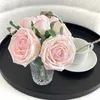 Fleurs décoratives hydratantes 6head latex rose bouquet réel tactile mariage artificiel mariage nuptial de mariage décor de luxe à la maison