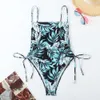 Swimwear féminin 2024 Nouveau maillot de bain en un seul morceau Imprimé Style de vacances DrawString Slim et sexy Bikini One Piece Swimsuit