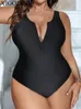 Vigojany schwarz geschnallte Badebekleidung Frauen Reißverschlüsse Reißverschluss großes Badeanzug Strand Chubby Big Badeanzug 240508