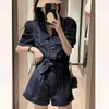 Les combinaisons pour femmes Rompers Denim Assuites pour femmes Tops Toison Contrus ContuSt Vintage Loose Wide Jam Shorts Rompers One Piece Offits Women Clothing Y240510