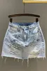 Röcke Modelöcher gedruckter Brief hoher Taille Jeans Rock Frauen Sommer Schlanker vielseitiger Anti-Exposition A-Line Mini Girl