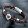 Очарование браслетов Mkendn Fashion Mens Mens Womens Blue Red Braided Leather Bracelet Brangle с очарованием Compass из нержавеющей стали Y240510