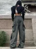 Pantalon féminin Deeptown Y2K Streetwear Pockets Cargo Harajuku Low RISE BAGGY Straight Loose American Retro Transers Aesthetic 2024