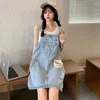 Casual Dresses S-5XL Women Denim Summer Big Pocket Loose Mini A-Line Jean Suspender Straps Dress Female Vestidos Overize