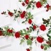 Dekorativa blommor Artificial Rose Vine Silk Rattan Wall Hanging Floral Diy Home Wedding Decoration Arrangement Hög kvalitet 177 cm längd