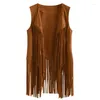 Kamizelki damskie Vintage Tassels Tops 70s Hippie kostium Cowgirl kamizelka kamizelka zbiornika z kurtką krótkiego rękawy