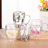 Verres à vin 350 ml tasse de café à double paroi à la paroi transparente tasse de verre artificiel motif de fleur chauffage isolée