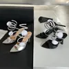 Zapatos de vestir de 11 cm Sandalias de tacón Flores blancas Mujeres 2024 Día diámetro Drinés alrededor de los tobos Tacones altos Sandalias Sandalias Mujer