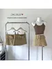 Kjolar kvinnor khaki a-line mini kjol vintage y2k med bälte harajuku koreansk mode emo 2000-tal trashy kläder 2024