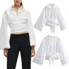 Camicetta femminile camicia a doppio petto a petto poplin texture wotband wow top a maniche lunghe