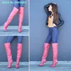 Bottes Rose Red Knee High Split Round Toe Stiletto Heel Back Zipper Femmes Solies Fashion Fashion Party Dress Chaussures