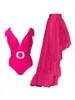 Costumi da bagno femminile rosa rosa colore solido profondo v appassionato di moda sexy da bagno un pezzo e stile obliquo asimmetrico copri l'estate