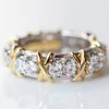 Anello di eternità di gioielli di moda 3 mm gemma 5a zircone pietra da 10kt giallo bianco oro pieno di donne fidanzamento anello della fede nuziale 257n