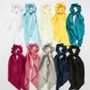 Solid Colors Satin Hair Scrunchie with Tail - Hair Scarf with Bow Hair Scarf Scrunchies Elastic Ties Bands Hair Bobbles Ponytail Holder for Women Hair Accessories