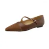 Casual Schuhe Comemore Retro Brown spitzer Zehen Frauen weiches Leder 2024 Flachheel Pumps flaches Mundschnallen Schnalle Gurt Gurt Flats Flats