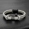 Charmarmband mkendn personaliserade herrar nautiska dubbelsträngslangarmband med u form bult lås rostfritt stål magnet spänne mens gåva y240510