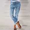 Women's Jeans Women's Fashion Print Street Loose Washed Polished Waist Ripped Denim Trousers Womens Clothes Wash