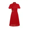 Ethnische Kleidung 2024 Cheongsam Composite -Spitze hellrot rot -grüne chinesische Kleider täglicher Mutter -Kleidung der jungen Mutter