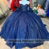 Marineblauw glanzende quinceanera jurken baljurk zoet 16 jurk kralen kralen kristal beroemde 16e verjaardagsfeestjurken afstuderen