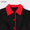 Parti Elbiseleri Lsycds Vintage Black Rockabilly Dönüşü Kısa Kol Kısa Kollu Diz Uzunlukta Ofis Retro Kadın Elbise