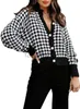 Women's Plus Size Sweaters women's cardigan sweater with button up short plaid sweater round neck long sleeved plaid knit top Fashion top