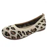 Lässige Schuhe Frau Slebringe Leopard gestrickt Slip-on Spring Moccasins Ladies Dot Flats Wide Fit Zapatos de Mujer