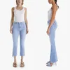 Jeans de femmes European et Américain Bleu clair pour les femmes 2024 Pantalon Elastic Elastic Slim Daisy Broidered Ragged Edge