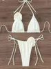 Kadın Mayo Seksi Bikini Seti Kadın Mayo 2024 Siyah ve Beyaz Baskılı Mikro Bikini Brezilya Kesim Plaj Mayosu T-Thong Mayo J240510