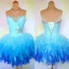 Organza Puffy Short Prom Dresses Sweetheart Pärled Ruffles Pleated Lace Up Sweet 16 Ball Gown Homecoming Dresses Real Photos 268J