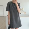 Abiti per feste Grey O Neck Mini Dress Women Women Summer Corea Casualmente Draped A Line Short 2 Colori