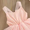 Rompers infantil bebê macacão de bebê colorida sólida colo de malha de pescoço quadrado com calma com a roupa de verão bainha roupa de verão para meninas rosa 0-24 meses