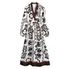 Casual Dresses Boho Style V-neck Kimono Dress Summer Fashion Printed Long Sleeves High Waist Sash Beach Celebrity Vestidos Largos