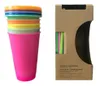 5pcs 24oz de gobelets réutilisables Couleur à changement de couleur Cups froids Summer Magic Plastic Café Masses d'eau avec des pailles fixées pour la famille FRI9190370