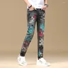Herren Jeans 2024 Lackdruck Street Design Denim Fashion Scratch Slim Slim High-Out-Vintage-Persönlichkeit Skinny Hosen