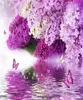 Piękna sceneria tapety fioletowe flower hydrology Odbicie motyl Wall2680982