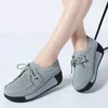 Casual schoenen 2024 Autumn Women Leather Suede Flats Platform Sneakers Creepers Cutouts Lace Up Spring Round Toe Wedge Heel