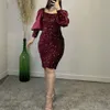 Aso ebi Style Cocktail Dresses African Scoop Neck Purple Press Prom Long Puff Sister