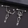 Nipple Rings 2pcs/Lot Punk Skeleton Nipple Rings Breast Jewelry Stainless Steel Sexy Dangle Nipple Piercing Barbell for Women Men Gift 16G Y240510