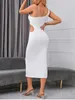 Casual Dresses Asia Women's Asymmetric Collar Cut Out Midi Dress Ring Pencil Sexy Party Club Long White 2024 Arrival