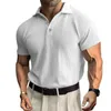 Herren Polos 2024 Sommer Casual Strick -Polo -Hemd mit Kragenknopf Mode Rippchen für Retro Solid Short Sleeves