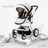 Carrinhos# Leather 2 em 1 Baby Strollertwo Way Strollercar Seat BassinetTravel White Dobring Strollerbaby Carriage Pram T240509