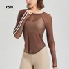 Camicie attive yushuhua mesh sport tops women giunging colori fitness manica lunga yoga top palestra sottile asciugatura rapida allenamento di corsa t